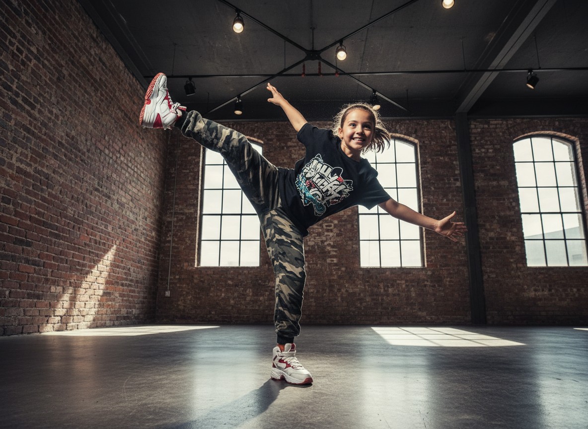Hip-hop dancer mid-move with energy
